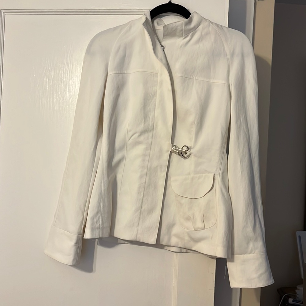 Armani’s white blazer jacket